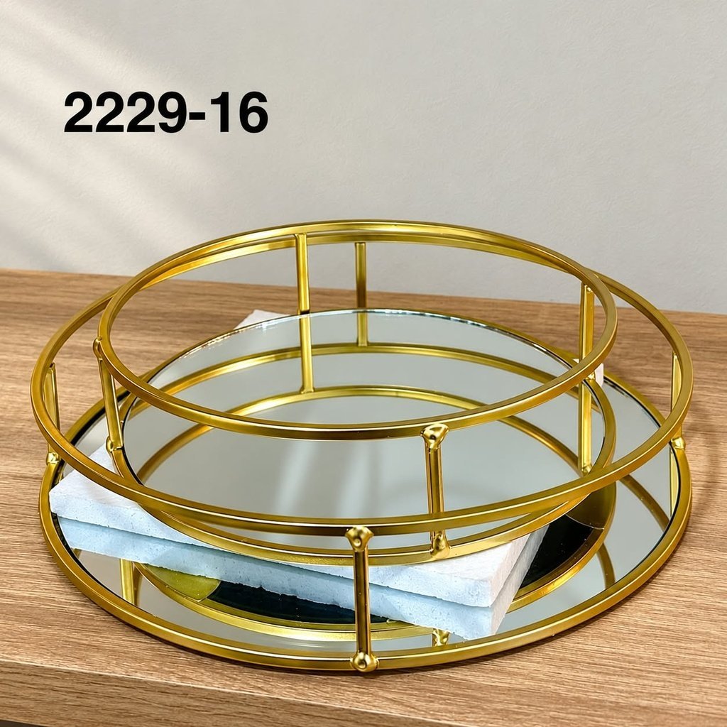 PLATEAUX MIROIR DORÉS À RAMBARDE 2229-16