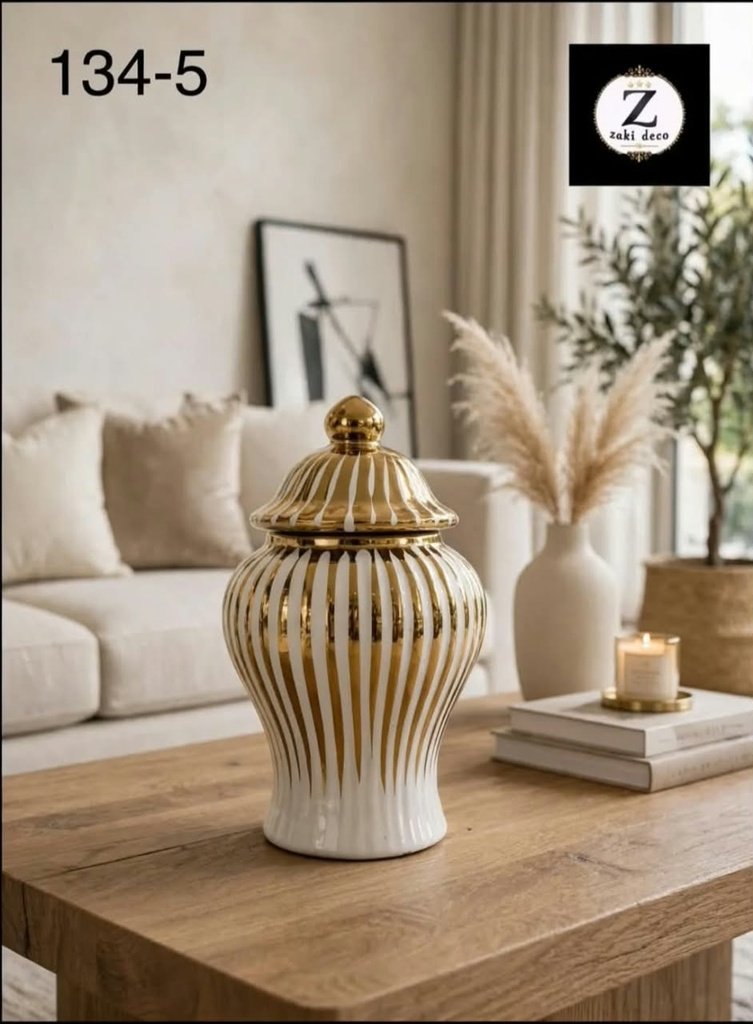 VASE POTICHE BLANC & OR 134-5