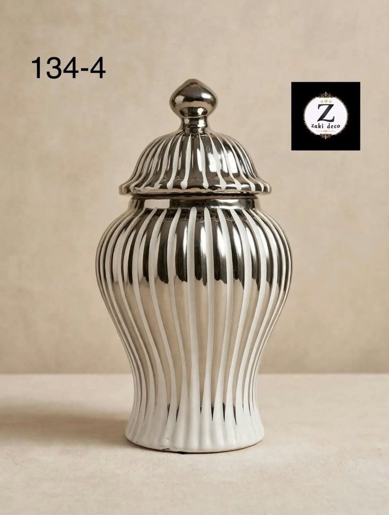 VASE POTICHE CANNELÉ ARGENT 134-4