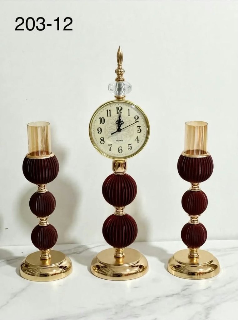 حوامل شموع وساعة عنابي 203-12