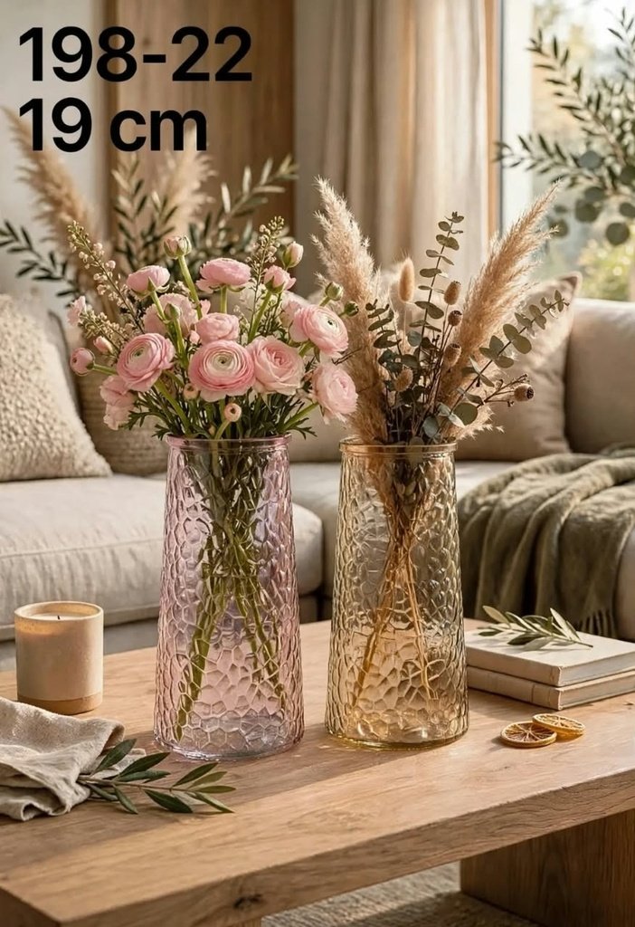 VASE EN VERRE MOTIF DIAMANT ROSE & AMBRE 198-22