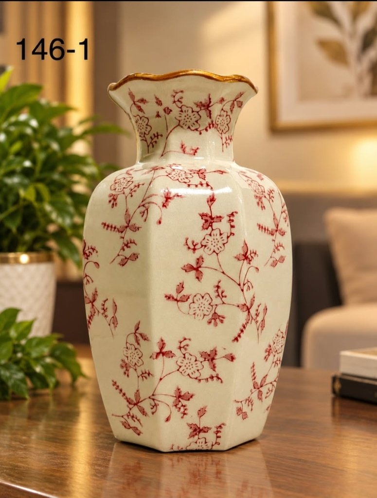 VASE HEXAGONAL FLORAL ROUGE 146-1