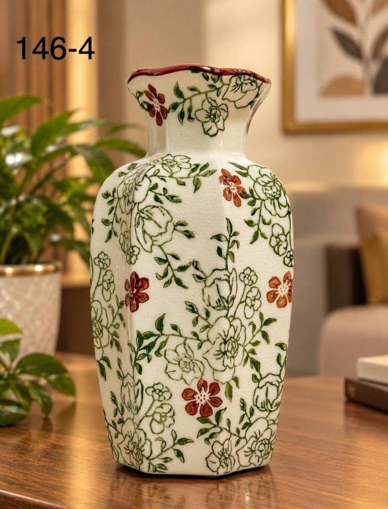 VASE HEXAGONAL FLORAL VERT 146-4