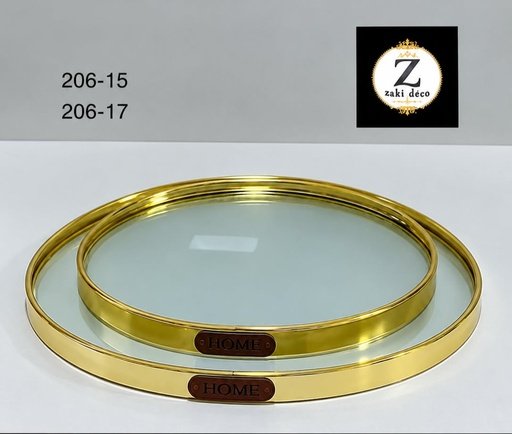 [206-15] PLATEAUX RONDS VERRE DORÉS 206-15