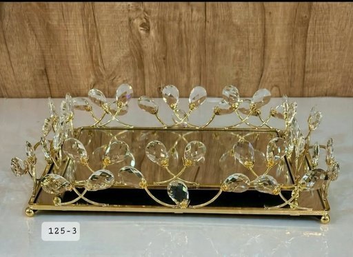 [125-3] PLATEAU MIROIR FEUILLES CRISTAL 125-3