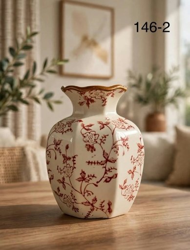 [146-2] VASE FLORAL ROUGE COL DORÉ 146-2