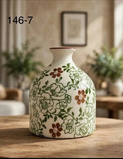 [146-7] VASE BOUTEILLE FLORAL VERT 146-7
